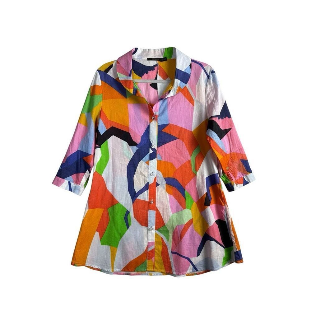 Radzoli Multicolor Geometric Tunic 100% Cotton Size Small Artsy Boxy